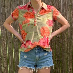 Caribbean Joe Vintage Hawaiian print polo shirt